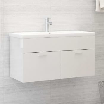 Lavabo integrado con mueble de ingeniería blanca pulida y rebosadero