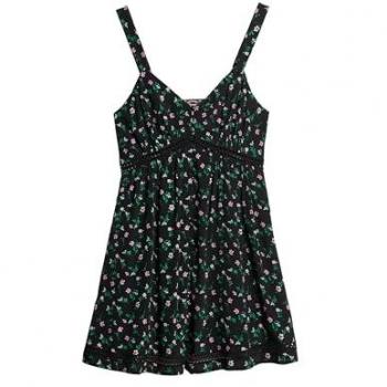 Vestito Short Sans Manica Cosmos Black con Fiori Lace 2XS