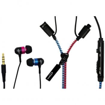 Typhoon In-Ear Headphones String with Microphone Blue/Pink 3.5mm Jack Handsfree Zipper Zipper Pull