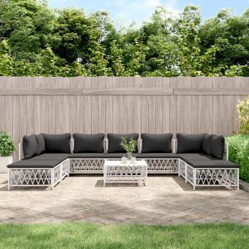 VidaXL 10 Piece Garden Seating Set with Cushions White Steel