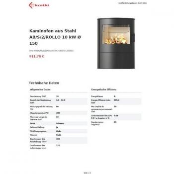 KRATKI Stufa in Acciaio Thermotec 10 kW, 2 rolli, nero