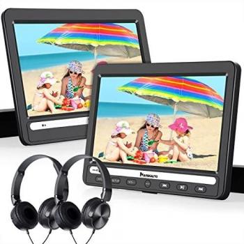 NAVISKAUTO Double Lecteur DVD Portable Voiture Ecrans Appuie-tête de 9 Pouces pour Enfants avec Casques Supporte HDMI Input USB SD Autonomie de 5 Heures(Un Lecteur DVD et Deux Moniteurs)