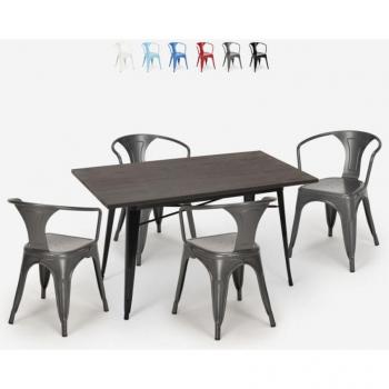 Set Tavolo e Sedie Bar Industriali 120x60 cm, Colore Grigio Scuro