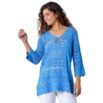 Tunique Crochet Roman 100% Coton Bleu