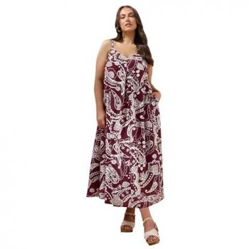 Swirl‑Print Swing Dress – Red Linen