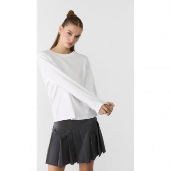 Stradivarius Oversize T-Shirt – Long Sleeve, White, XS