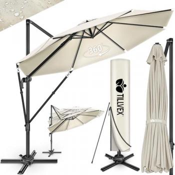 Parasol haut de gamme en aluminium beige 330 cm avec housse et pare-vent