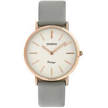 Oozoo Classic Damenzeitmesser – Lederband, 32 mm, Rosa/Weiß/Hellgrau