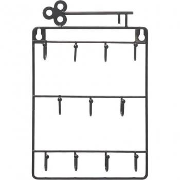 Iron Wall Hooks - 11 Hanger Key Holder Coat Hat Rack - Black Decorative Storage Organizer