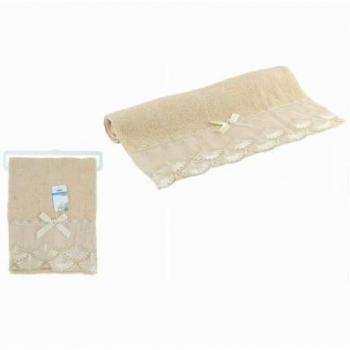 Cleafe-asciugamano Bagno Viso Cotone Morbido Decorato 48 X 93cm 180gr Beige Scuro 79509