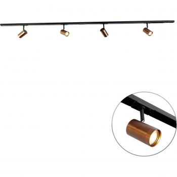 QAZQA Modern 1‑Phase Track System with 4 Spotlights in Dark Bronze – Jeana