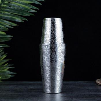 High-End 1350ml Boston Double Carved Flower Cocktail Shaker