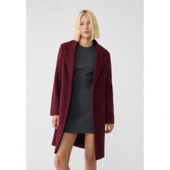 Soft-Touch Burgundy Midi Coat with Buttons - XS