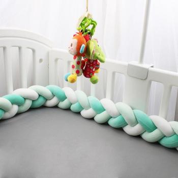 Infant Room Decor Knotted Bedside Protector 3 Braided Pillow Green White Light Green