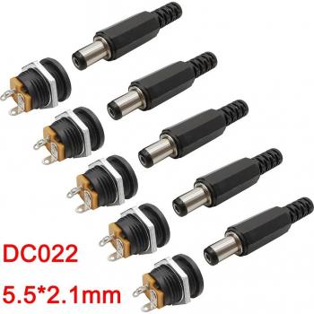 Conjunto de 5 Enchufes Macho‑Hembra 5,5×2,1 mm – Cableado DC022 Panel