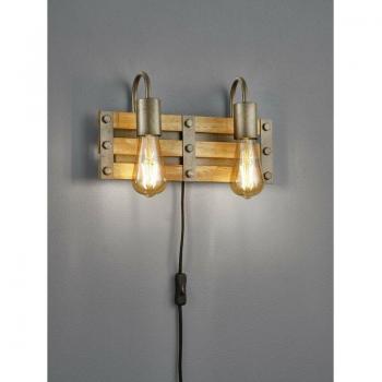 Iperbriko Lámpara de pared estilo vintage con madera natural y acabado níquel antiguo, 35 cm