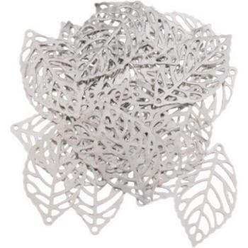 100Pcs Metal Filigree Leaf Connectors for DIY Crafts, 24x14mm, 2 Colors