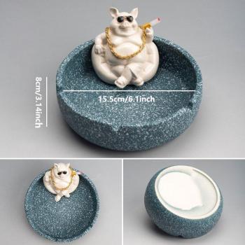 Large Capacity Cartoon Pig Ashtray - Fly-Resistant Ceramic Design