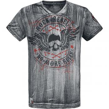 T-Shirt Rock Rebel by EMP - Grigia con Collo a V e Stampa - M