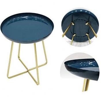 Table d'appoint ronde avec plateau en verre trempé bleu