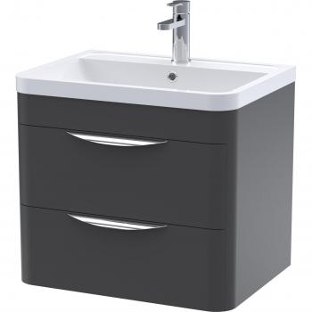 Parade Wall Hung 2-Drawer Vanity Unit with Polymarble Basin 600mm Wide - Satin Anthracite