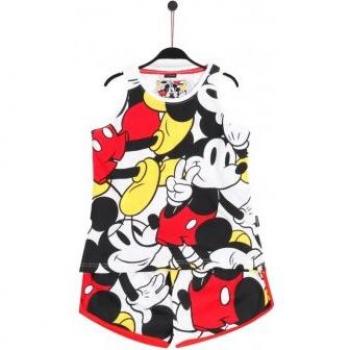 Pijama Corto de Punto Estampado con Mickey