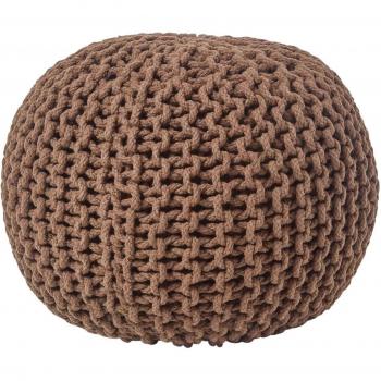 Chocolate Brown Round Cotton Knitted Pouffe Footstool