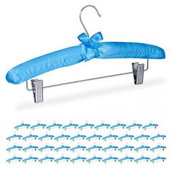 Pack de 40 perchas de raso forradas, estilo vintage, con pinzas ajustables y gancho giratorio, azul