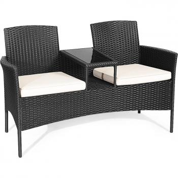 Set Mobili Estate Rattan PE con Struttura Metallo e Poltrona in Vetro