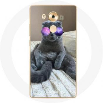 Fundas de Cuero para Huawei Mate 8: Gato con Anteojos Violeta