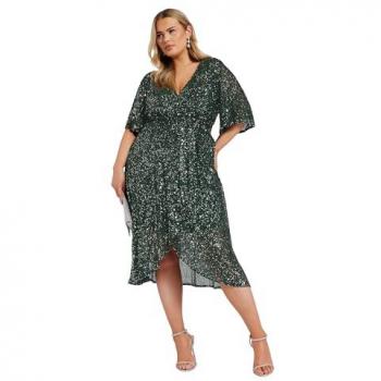 Yours Curve Robe à Sequins Vert London