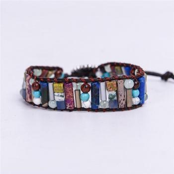 Pulsera Cuero Envolvente con Piedras Semipreciosas