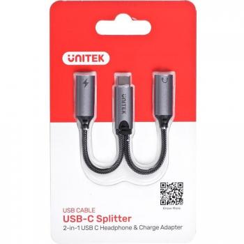 Adapter USB-C -> 2 x USB C audio i zasilanie 18W Unitek M206A