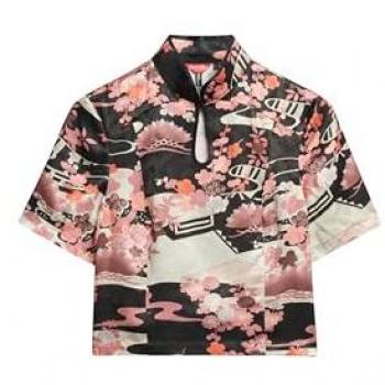 Superdry Mandarinen-Bluse für Damen – elegante Jacquard-Struktur