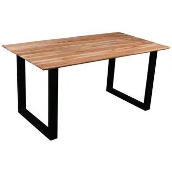 SAM Esstisch 180x90 cm – Akazienmassiv in Eichenfarbe, Schweizer Kante, U‑Gestell Schwarz DEAN
