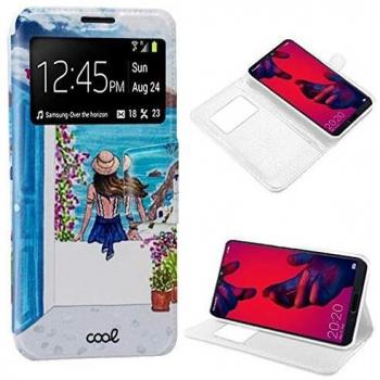 Funda Movil Cool Leather Window Dibujos Santorini para Huawei P20 PRO