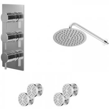 Wholesale Domestic Circo Polished Concealed Triple Thermostatic Shower Valve and Round Head with 345mm Wall Arm and 4 Body Jets - Chrome Metal Version