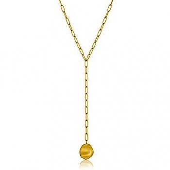 Ania 925 Sterling Silver Golden Metal Crush Disc Y Necklace AH-N017-01G