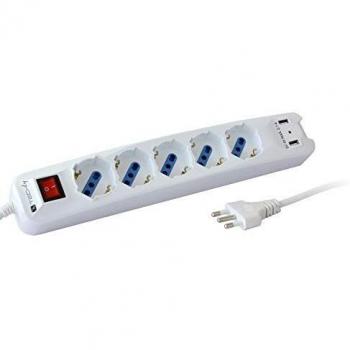 Techly Multipresa 5 Posti Italiana Bipanno con 2 Prese USB