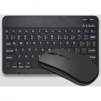 10-Inch Bluetooth Keyboard and Mouse Set, Spanish, Wireless, Rechargeable for iPad, Phone, Tablet, Laptop