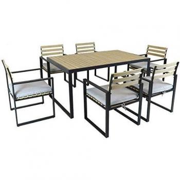 Charles Bentley Black Square Legs Strong Extrusion Aluminium Dining Set with Thick Cushion