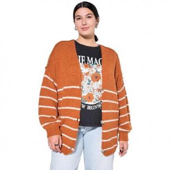 Damen Strickjacke in großen Größen mit Bretonstreifen