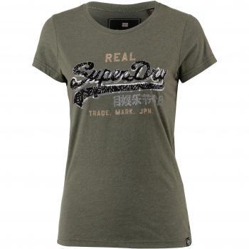 Superdry Damen T-Shirt Vintage Logo Star Sequin Khaki