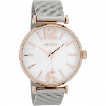 Rose‑Weiß‑Perlmuttermontur Uhr für Damen – 40 mm, Metallgurt