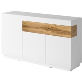 Buffet KILES moderne trois portes et un tiroir en blanc et chêne