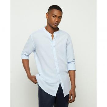 Camisa Masculina Dustin: Lino y Algodón, Cuello Mao