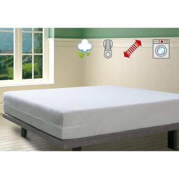 Tejido de Rizo 100% Algodon Muy Absorbente y Ajustable (Cama 105cm) Funda Protectora Color Blanco