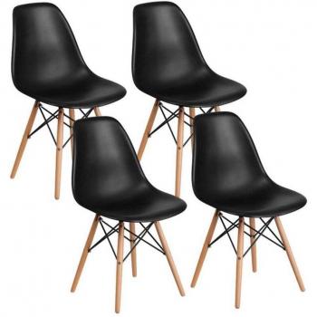 We Home Set 4 Sedie Design Nero con Gambe in Legno Ester