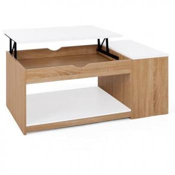 Mesa de centro elevable de madera efecto haya y carcasa blanca