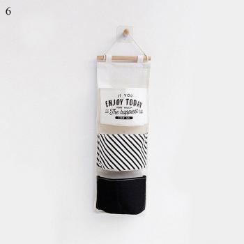 Organizador de Cosméticos y Juguetes en Lino y Algodón, Negro y Blanco, Bolsa Pared